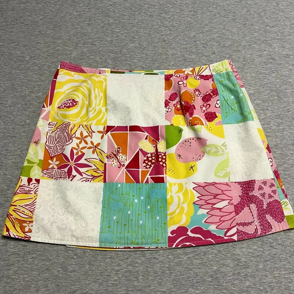 Lilly Pulitzer Wrap Skirt‎ Womens 4 Pink Reversible Patchwork Lemon Lime Vintage